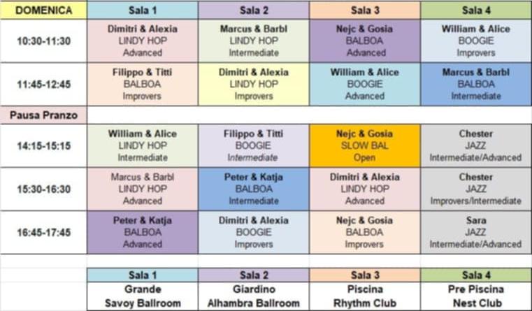 Cartellone programma domenica